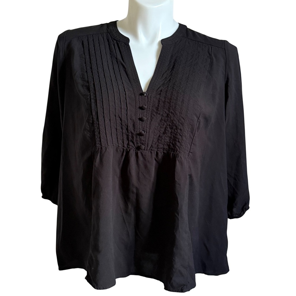 Torrid Womens Black Pintuck Pleated Georgette 3/4 Sleeve Blouse Top Size 0 L XL